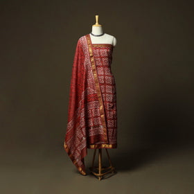 Hand block batik print maheshwari silk 3pc unstitched dress