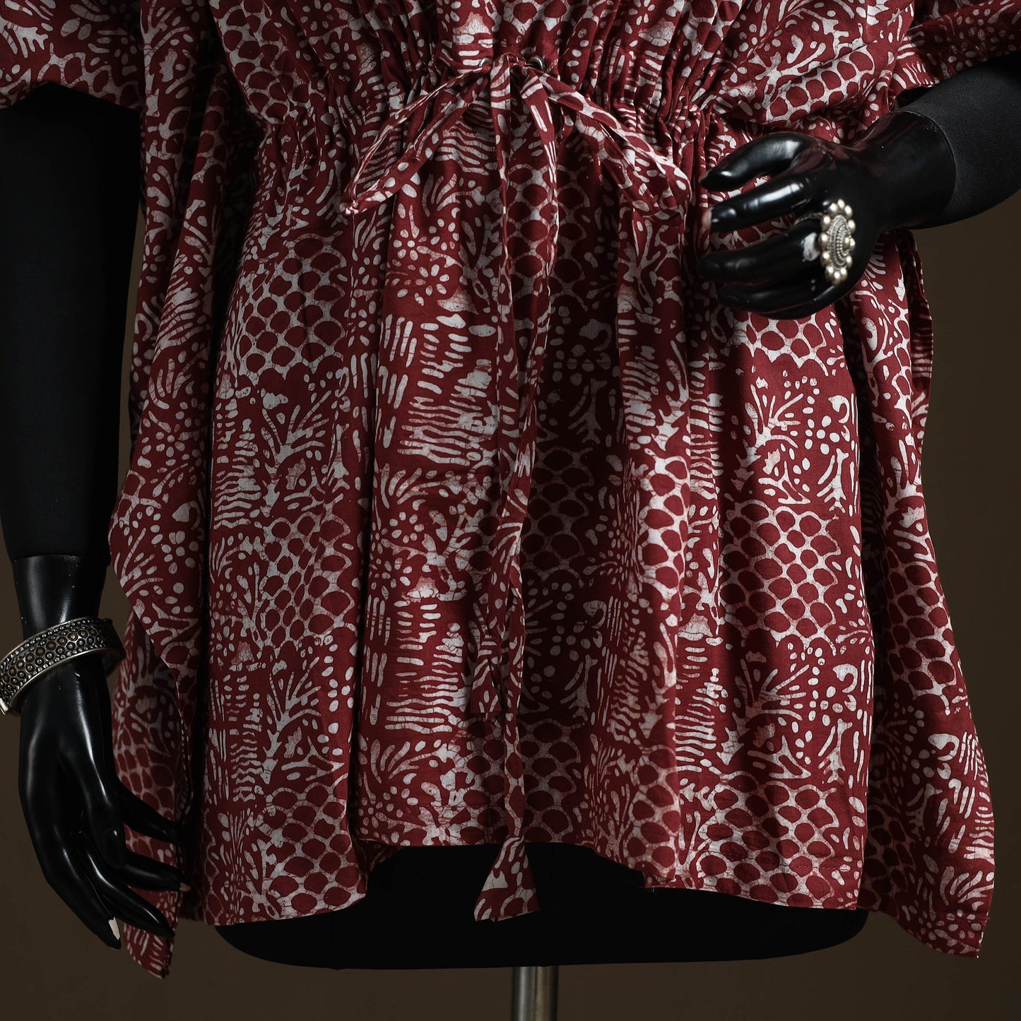Hand block batik print patchwork cotton kaftan (short) 39
