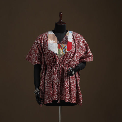 Hand block batik print patchwork cotton kaftan (short) 39