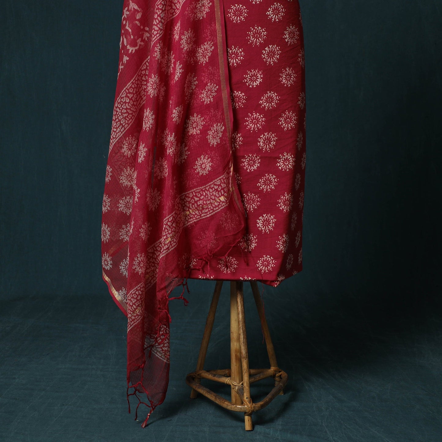 Hand block jaipur print cotton 3pc unstitched dress