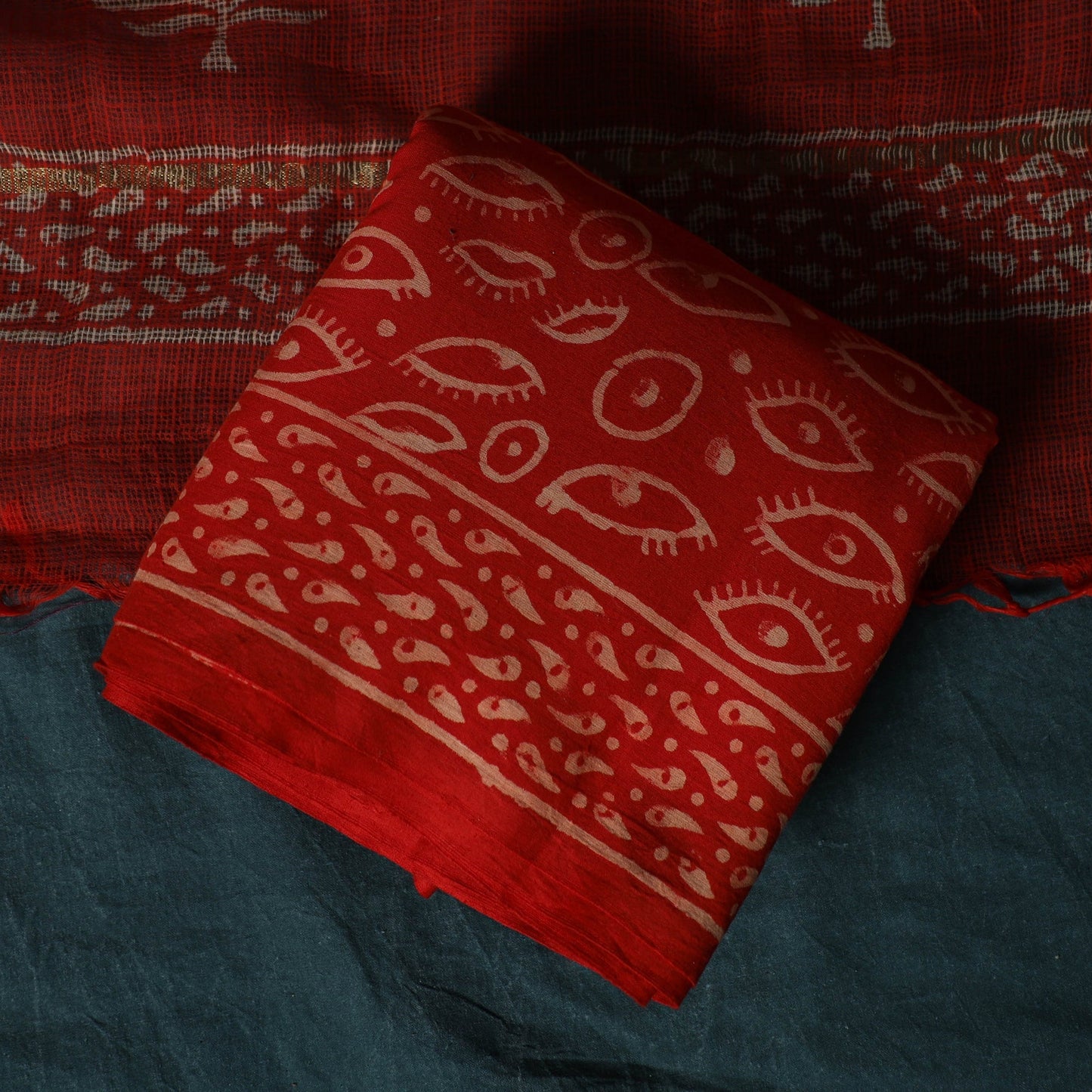 Hand block jaipur print cotton 3pc unstitched dress