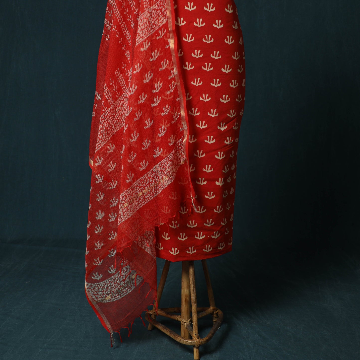 Hand block jaipur print cotton 3pc unstitched dress