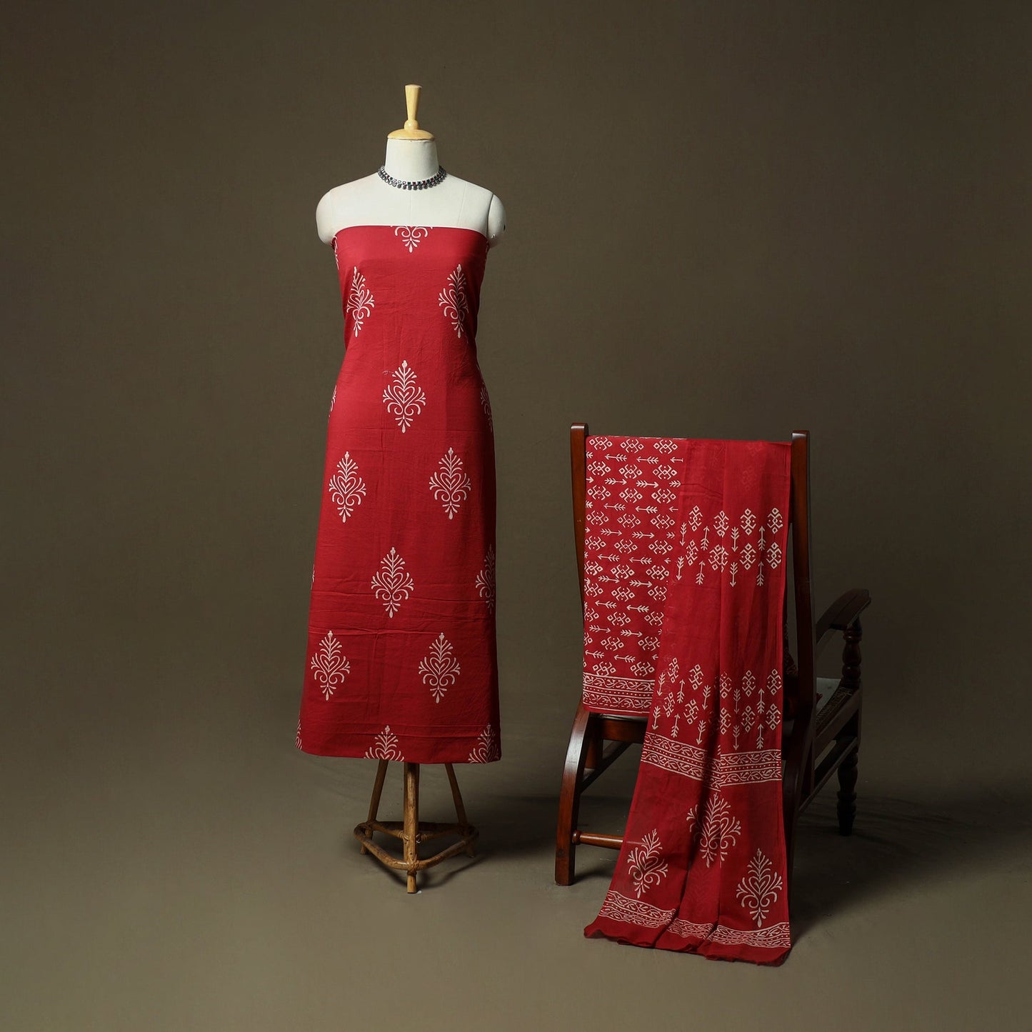 Hand block jaipur print cotton 3pc unstitched dress