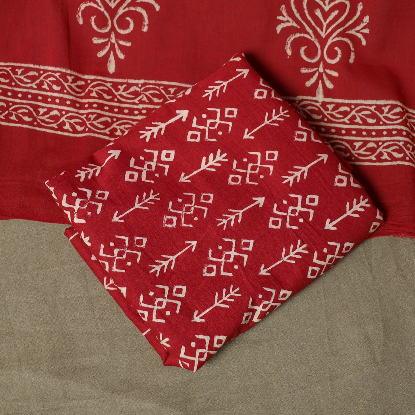 Hand block jaipur print cotton 3pc unstitched dress