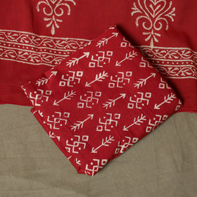 Hand block jaipur print cotton 3pc unstitched dress