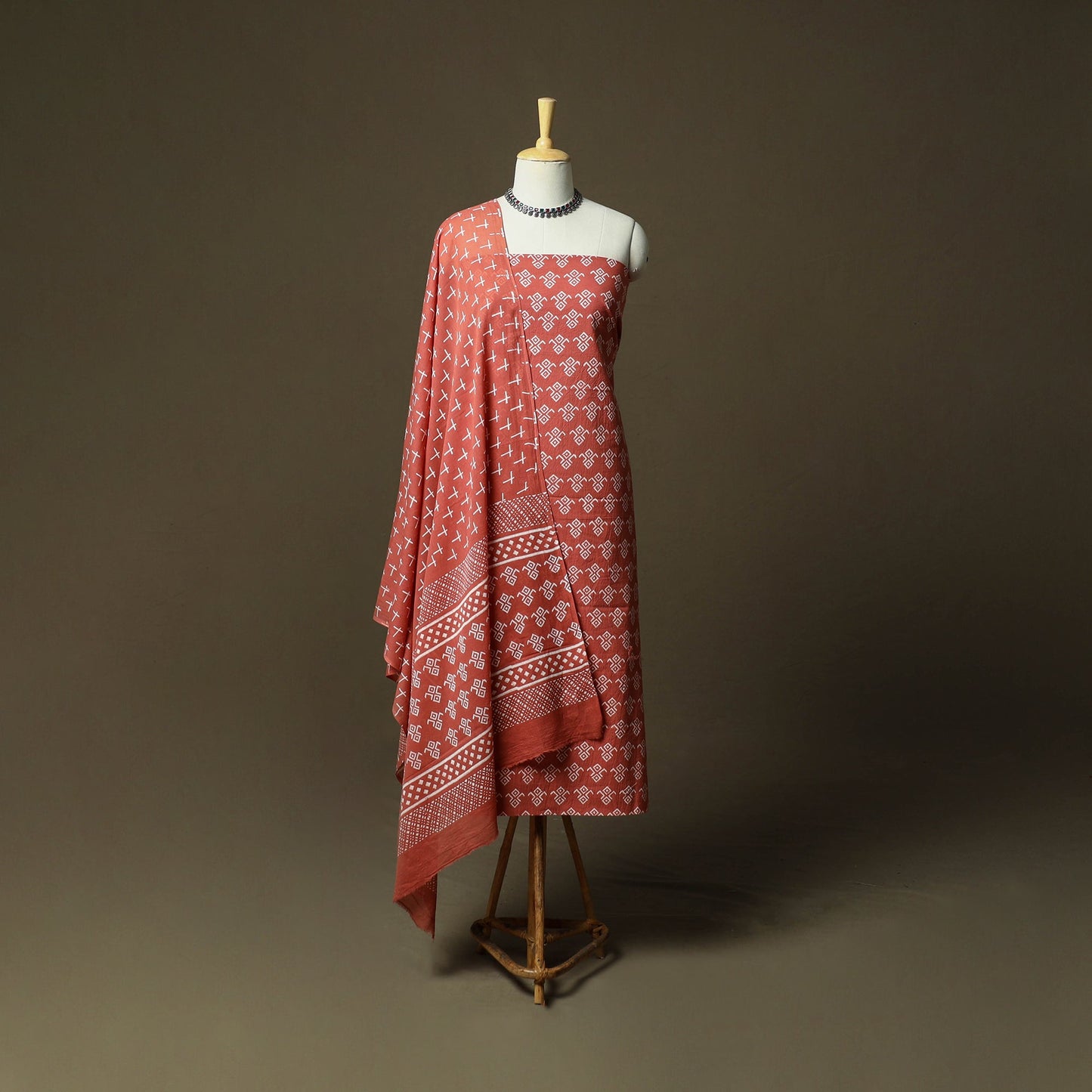 Hand block jaipur print cotton 3pc unstitched dress