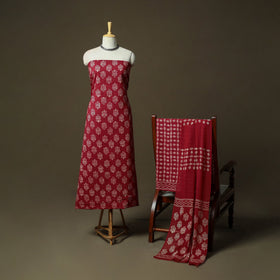 Hand block jaipur print cotton 3pc unstitched dress