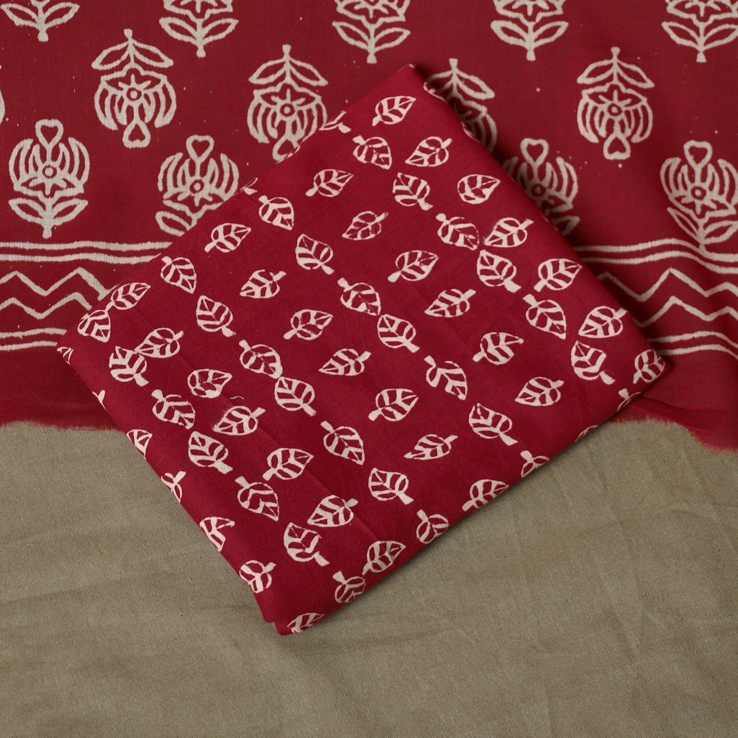 Hand block jaipur print cotton 3pc unstitched dress