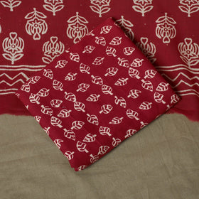 Hand block jaipur print cotton 3pc unstitched dress