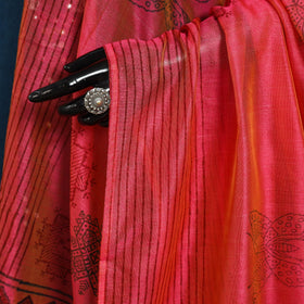 Red Block Print Chanderi Silk Sanganeri Floral Dupatta