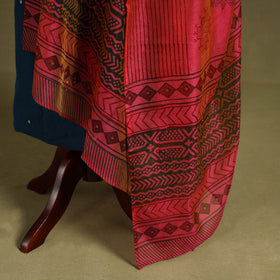 Red Block Print Chanderi Silk Sanganeri Floral Dupatta