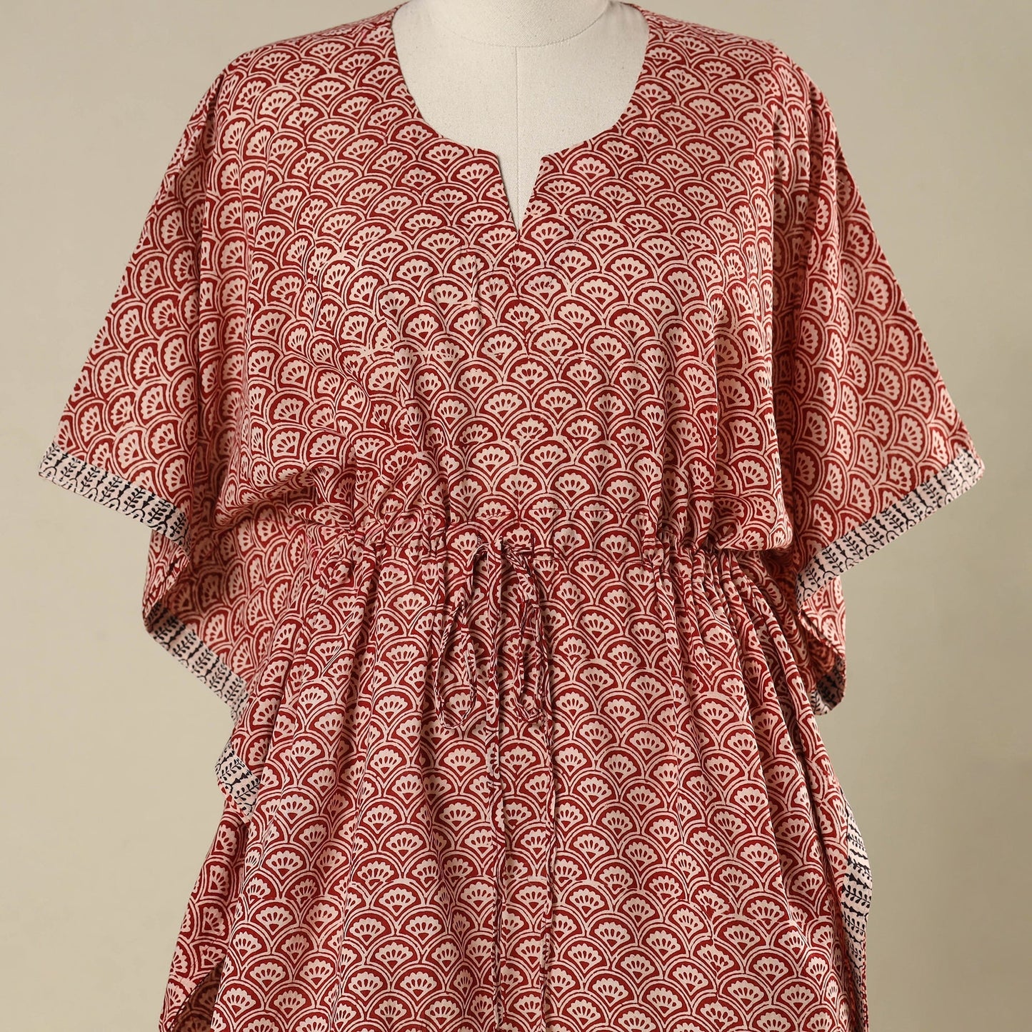 Red - cotton bagh kaftan with tie-up waist (short) 02