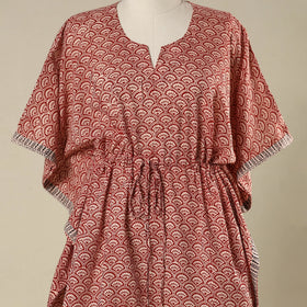 Red - cotton bagh kaftan with tie-up waist (short) 02