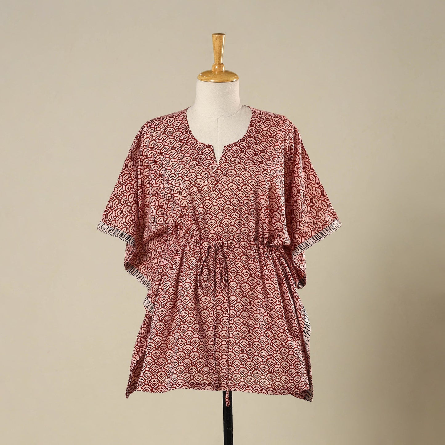 Red - cotton bagh kaftan with tie-up waist (short) 02