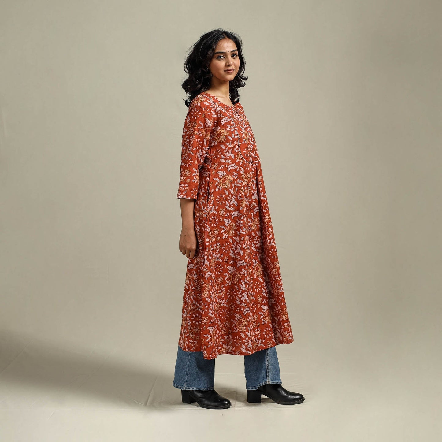 Hand cotton a-line sanganeri kurta for women 01