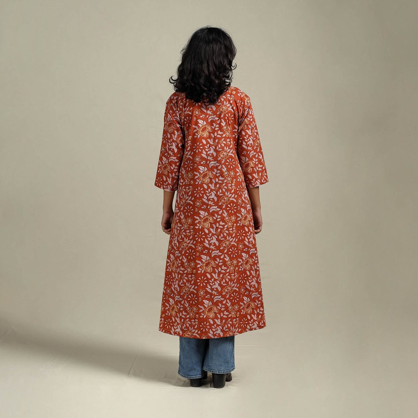 Hand cotton a-line sanganeri kurta for women 01