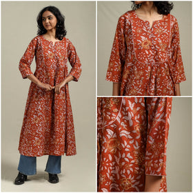 Hand cotton a-line sanganeri kurta for women 01
