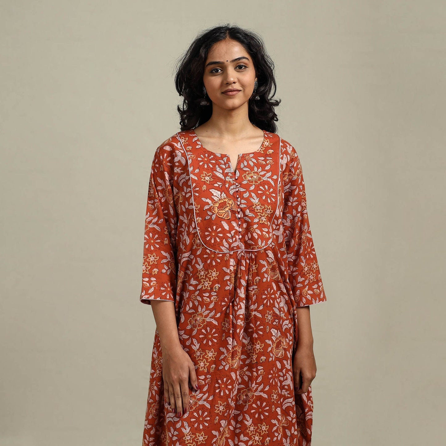 Hand cotton a-line sanganeri kurta for women 01