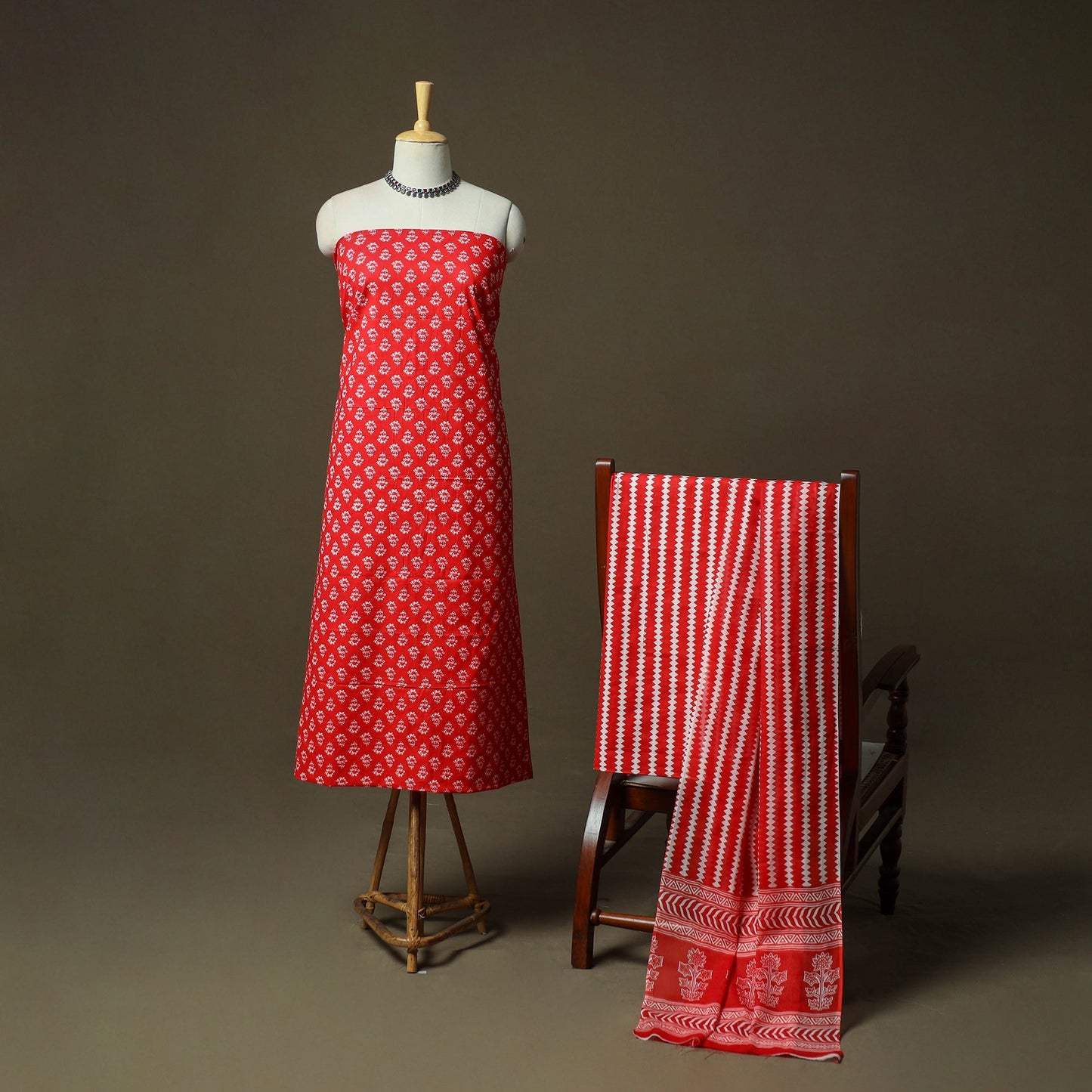 Hand block print cotton sanganeri 3pc unstitched dress