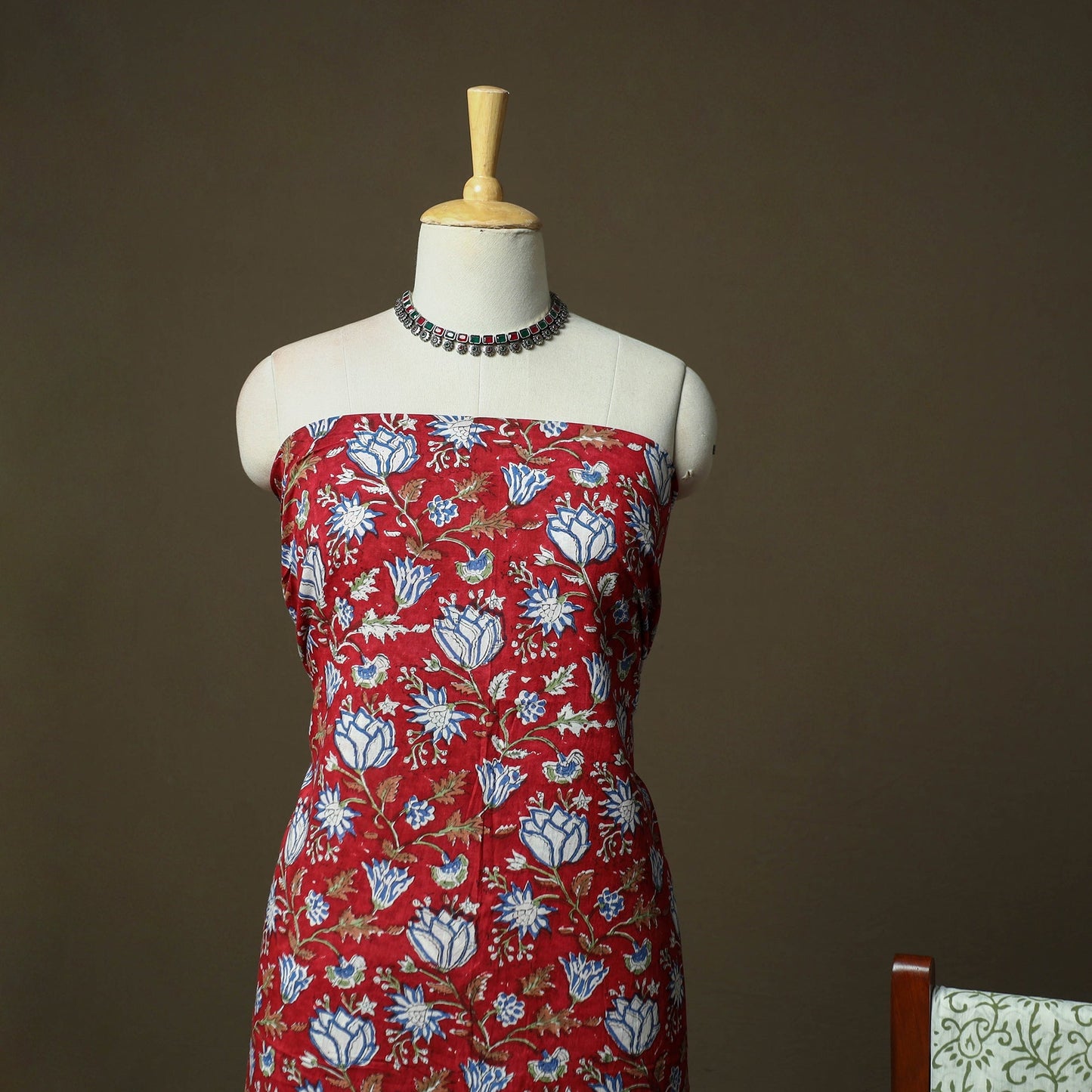 Hand block print cotton sanganeri 3pc unstitched dress