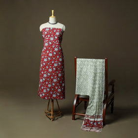 Hand block print cotton sanganeri 3pc unstitched dress