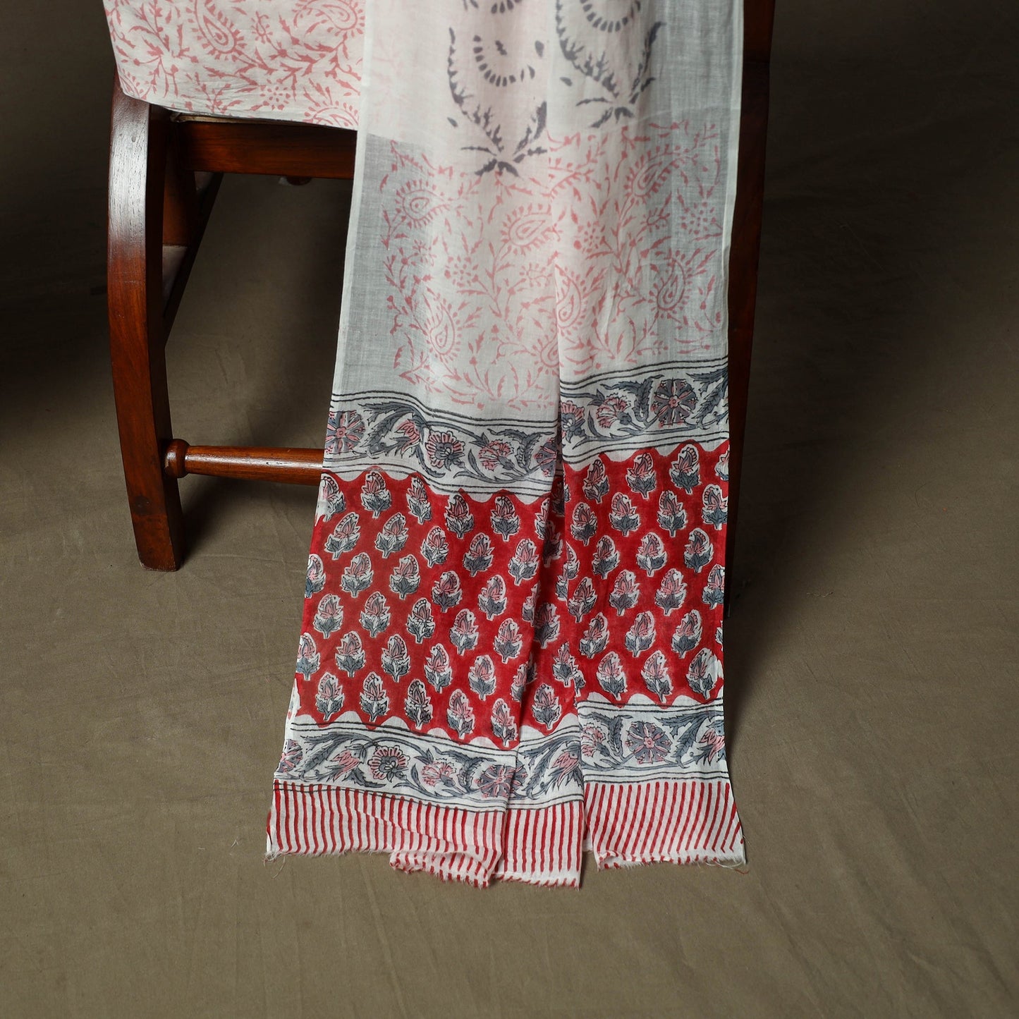 Hand block print cotton sanganeri 3pc unstitched dress