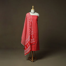 Hand block print cotton sanganeri 3pc unstitched dress