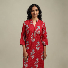 Hand cotton straight sanganeri kurta for women 11