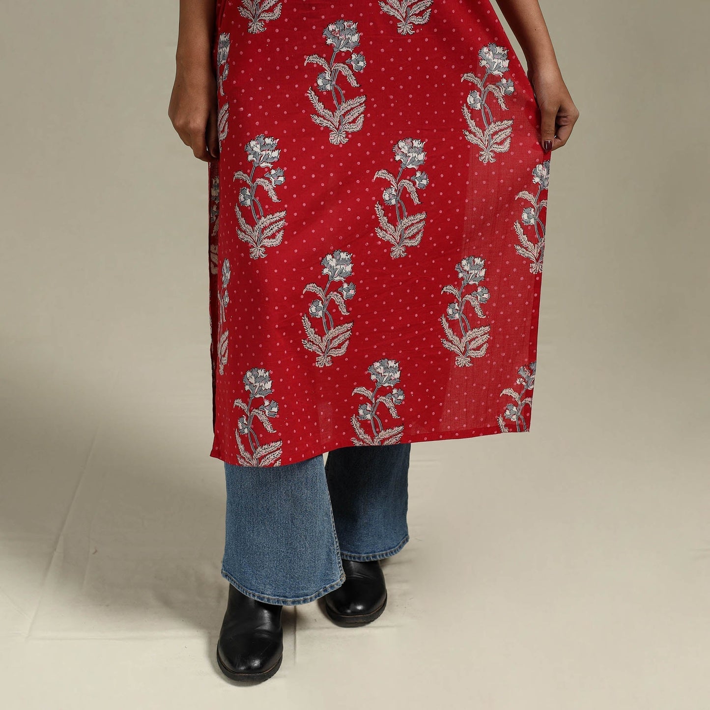 Hand cotton straight sanganeri kurta for women 11