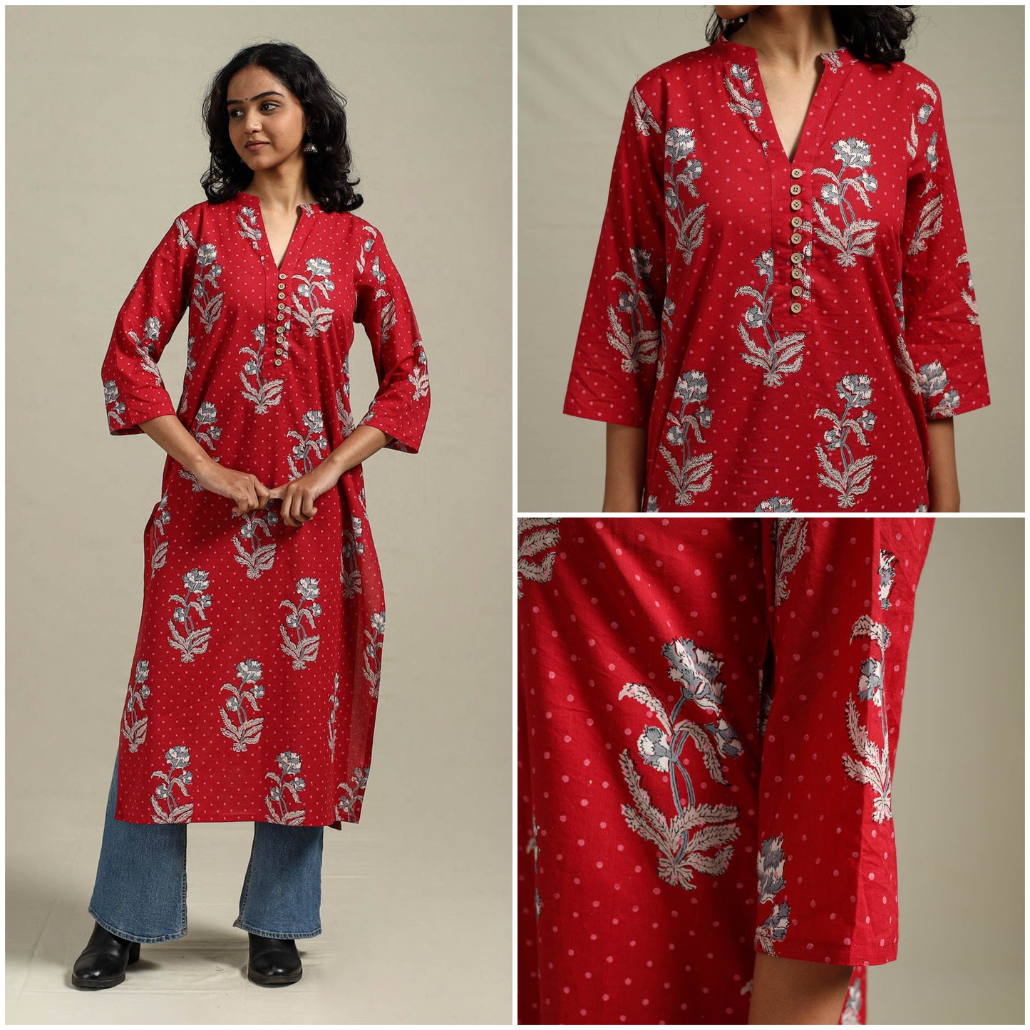 Hand cotton straight sanganeri kurta for women 11