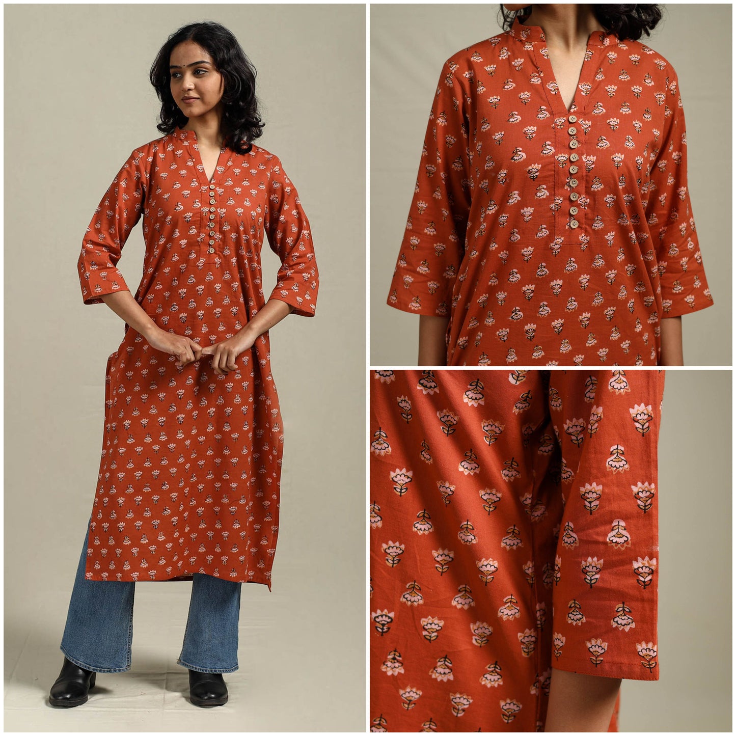 Hand cotton straight sanganeri kurta for women 12