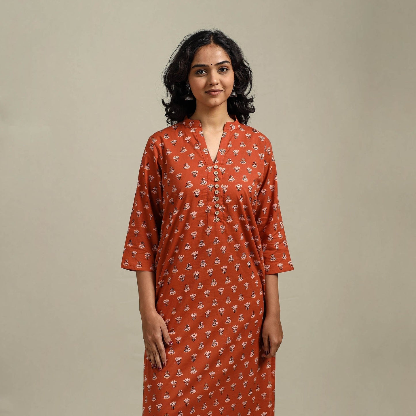 Hand cotton straight sanganeri kurta for women 12