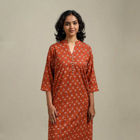 Hand cotton straight sanganeri kurta for women 12