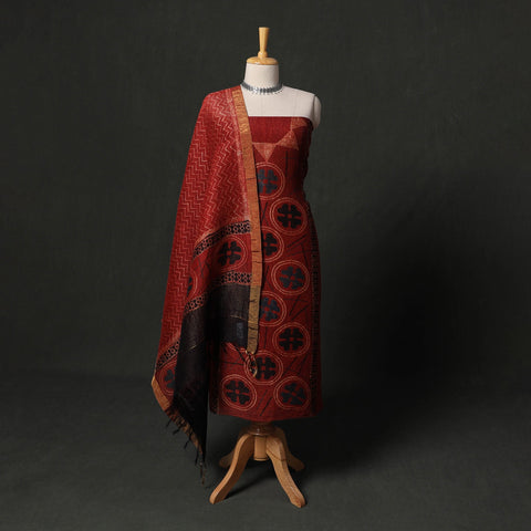 Hand block print linen silk natural dyed ajrakh 2pc