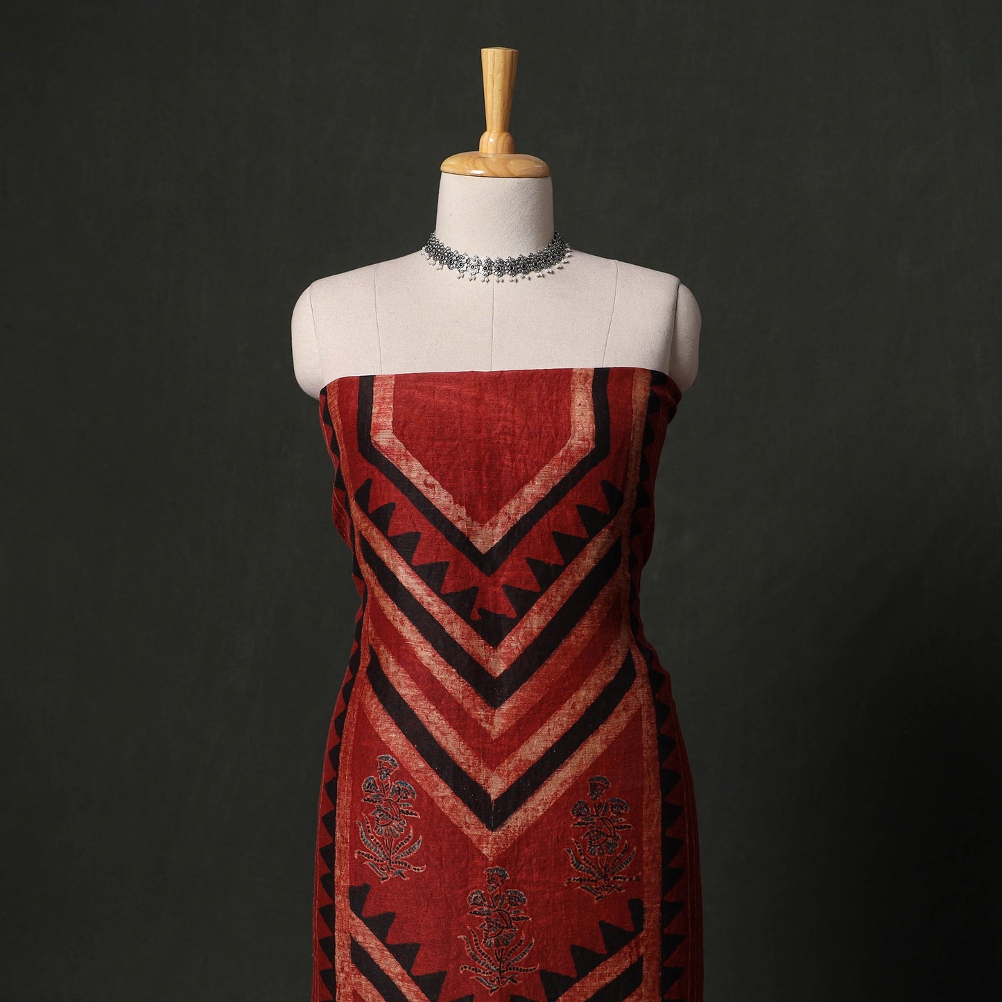 Hand block print linen silk natural dyed ajrakh 2pc