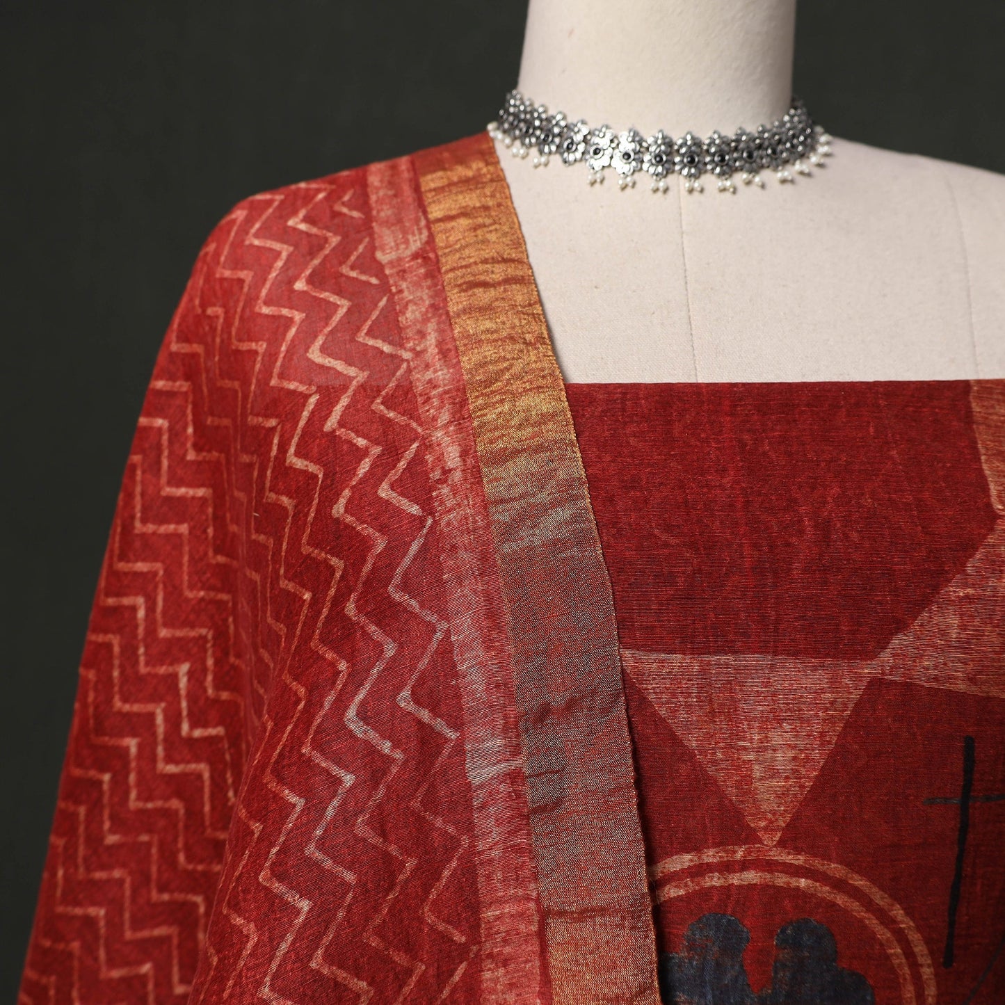 Hand block print linen silk natural dyed ajrakh 2pc