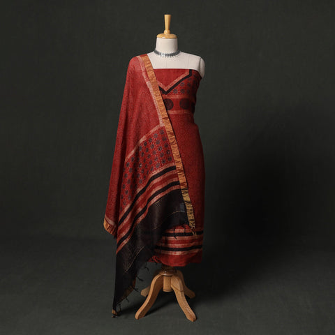 Hand block print linen silk natural dyed ajrakh 2pc