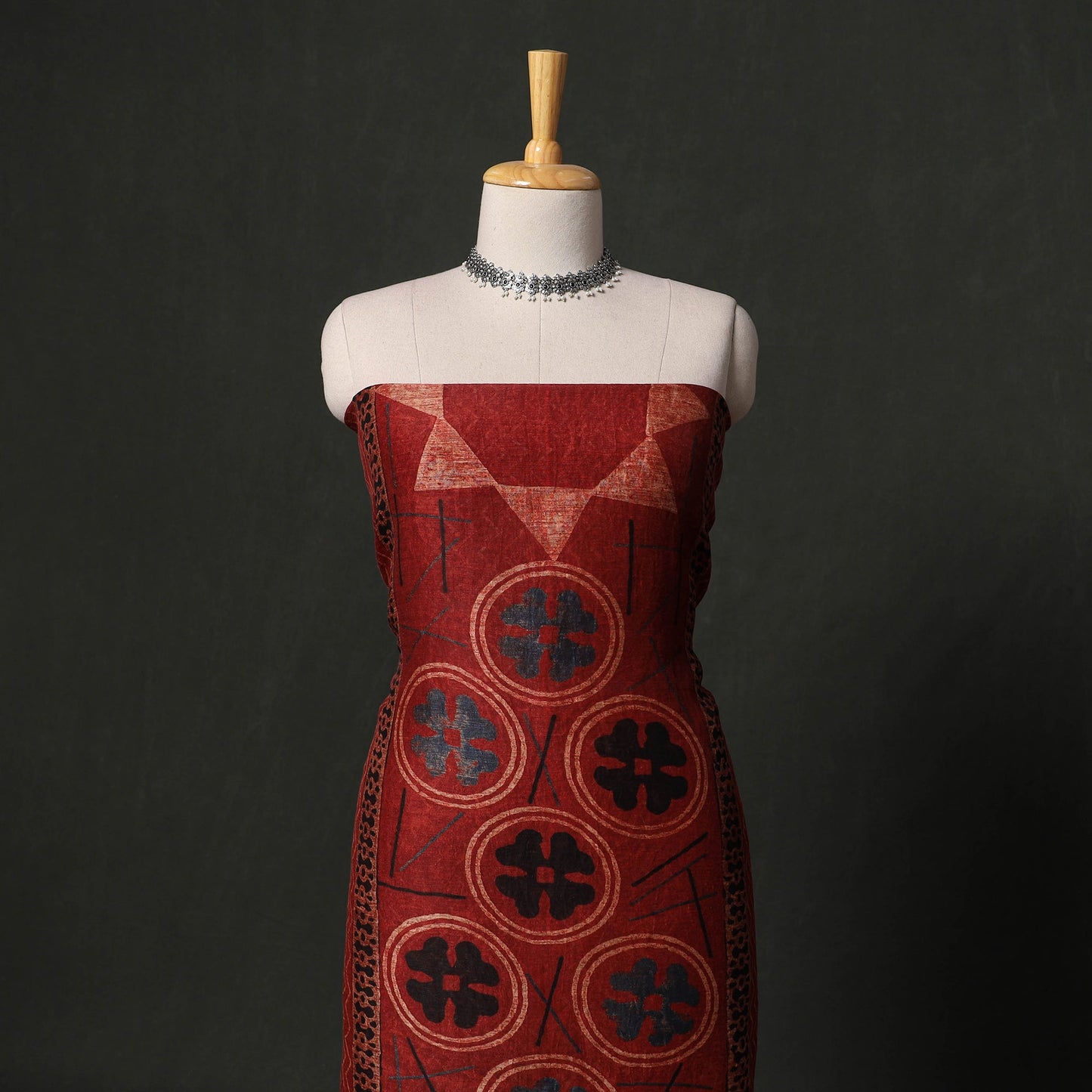 Hand block print linen silk natural dyed ajrakh 2pc