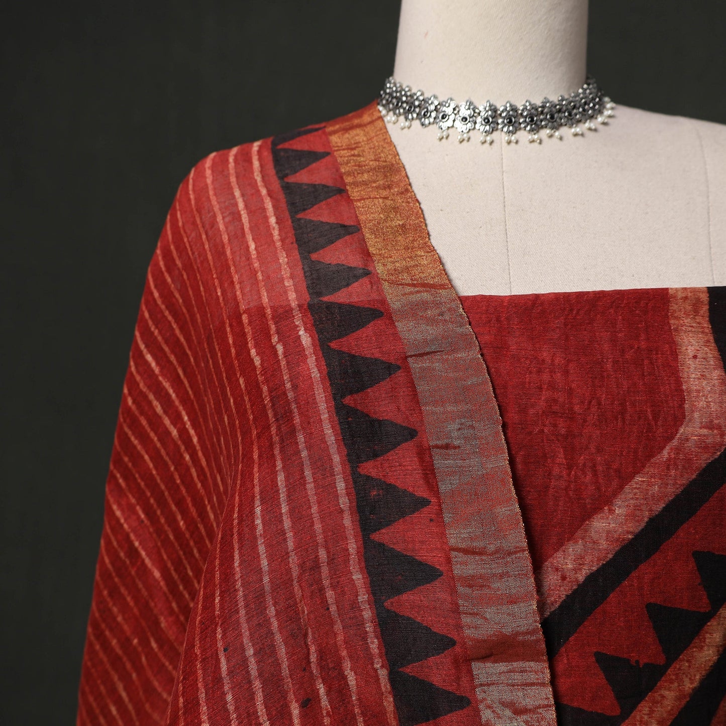 Hand block print linen silk natural dyed ajrakh 2pc