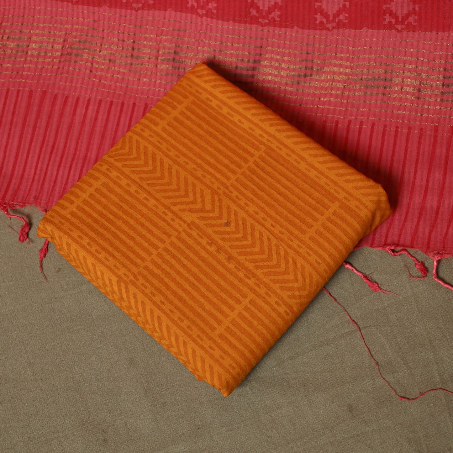 Hand block print mangalagiri cotton 3pc unstitched dress