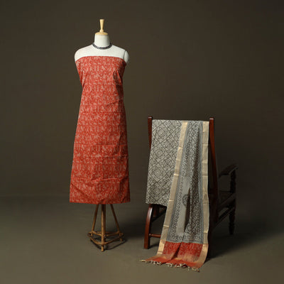 Hand block print mangalagiri cotton 3pc unstitched dress