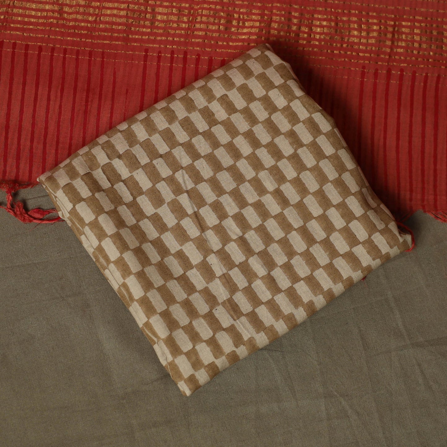 Hand block print mangalagiri cotton 3pc unstitched dress