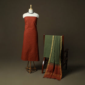 Hand block print mangalagiri cotton 3pc unstitched dress