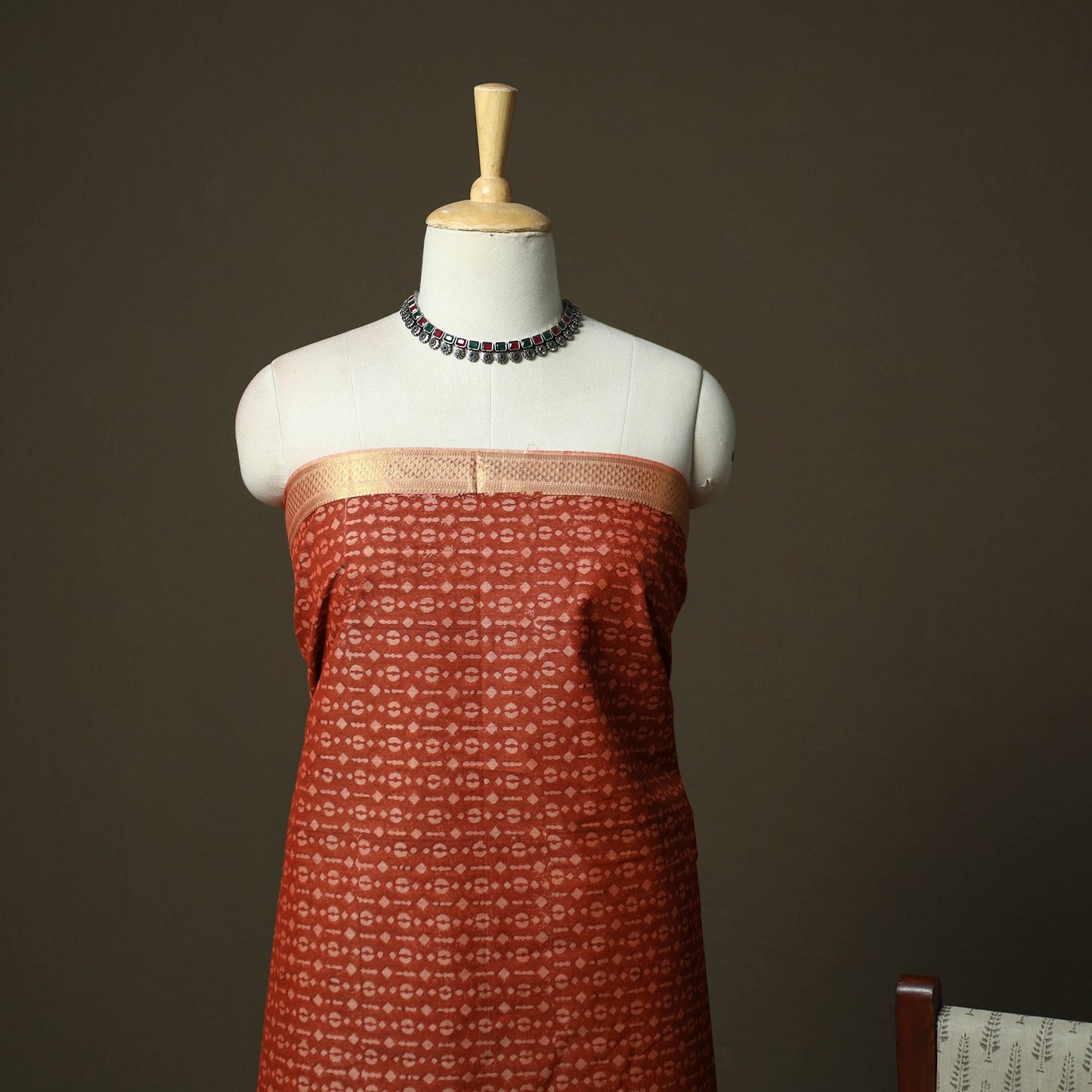 Hand block print mangalagiri cotton 3pc unstitched dress