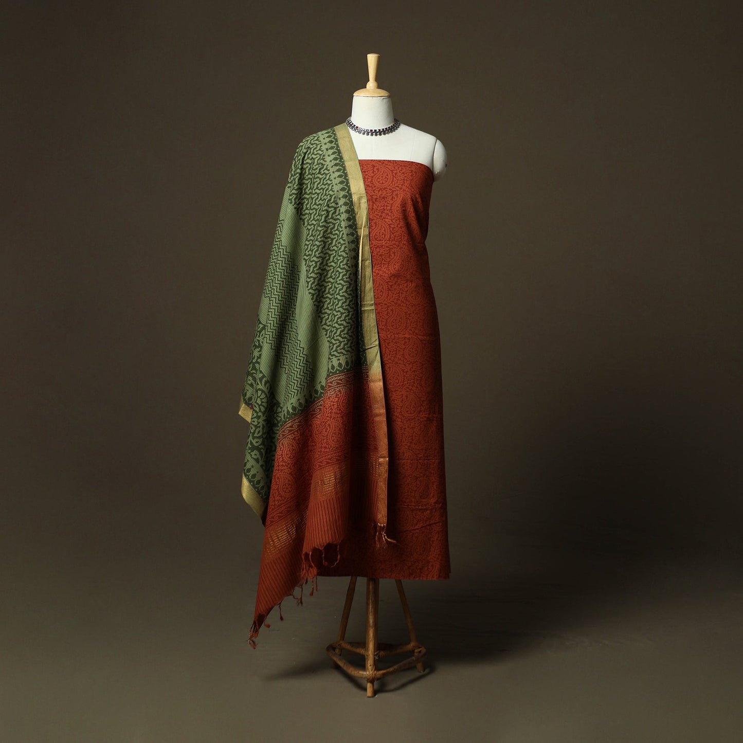 Hand block print mangalagiri cotton 3pc unstitched dress