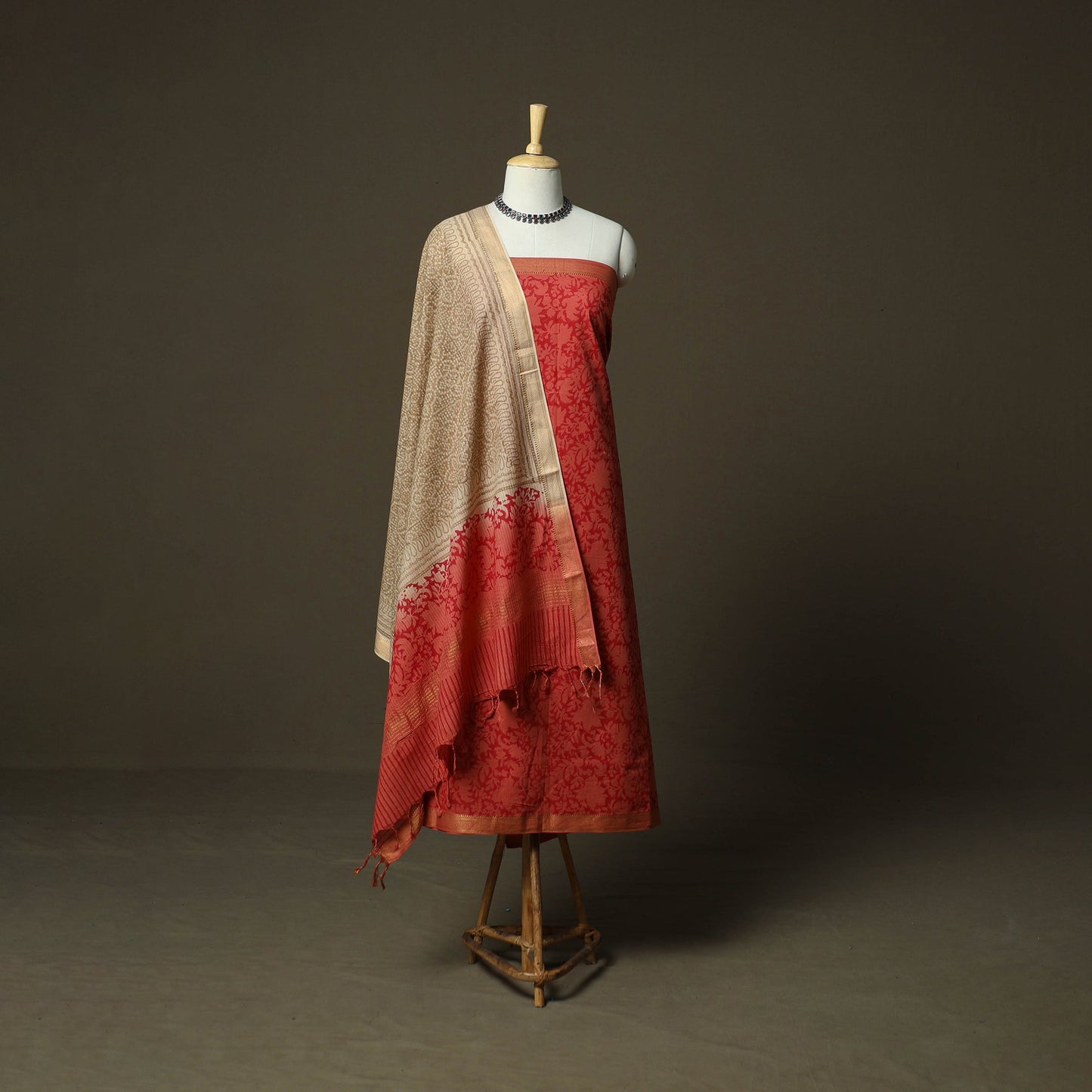Hand block print mangalagiri cotton 3pc unstitched dress