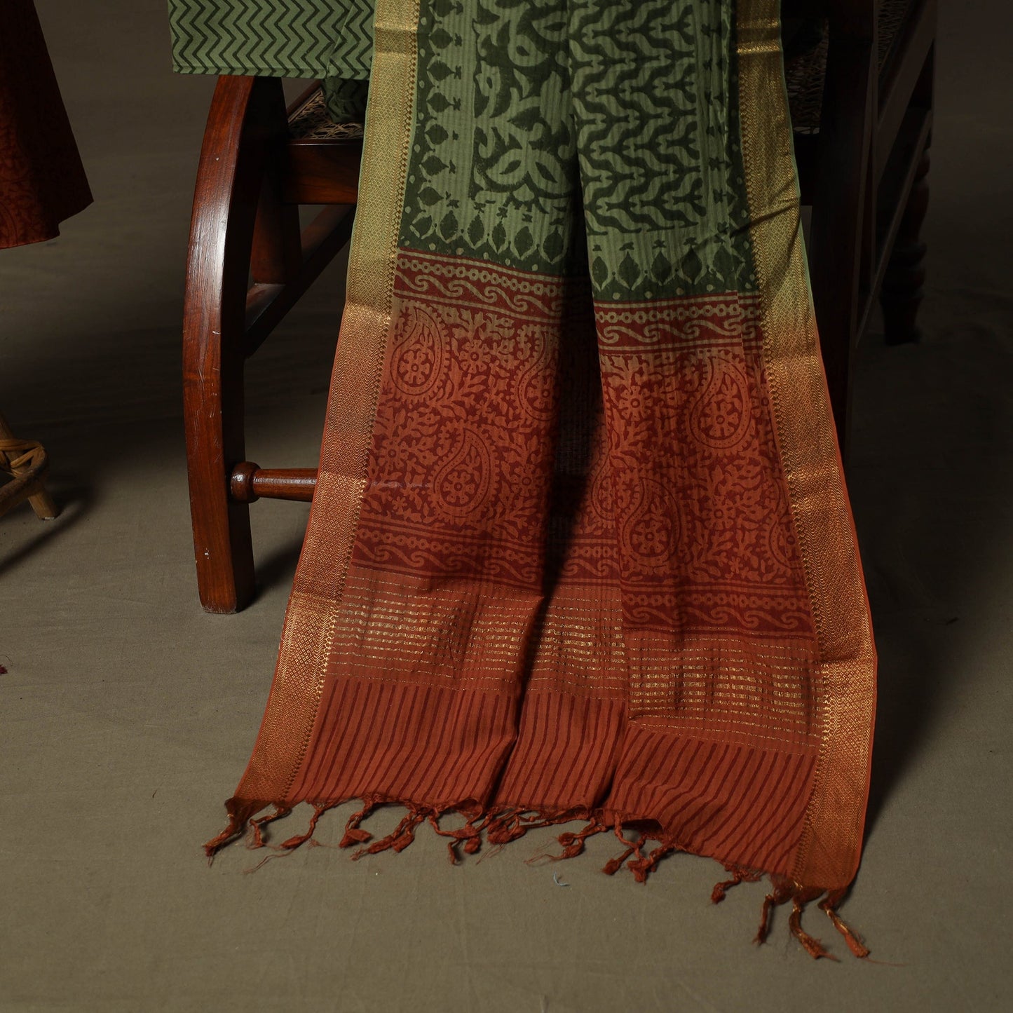 Hand block print mangalagiri cotton 3pc unstitched dress