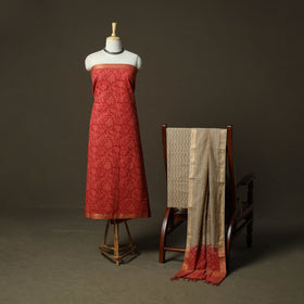 Hand block print mangalagiri cotton 3pc unstitched dress