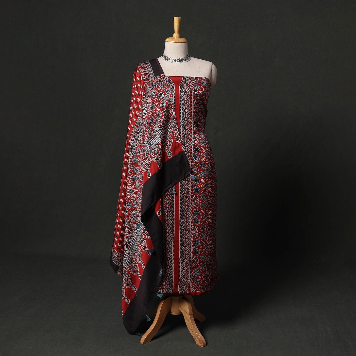 Hand block print modal silk natural dyed ajrakh 2pc