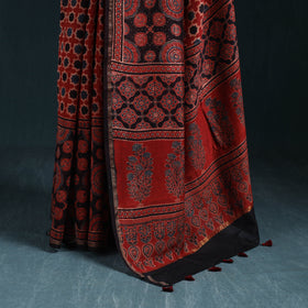 Hand block print natural dyed chanderi silk ajrakh saree 14